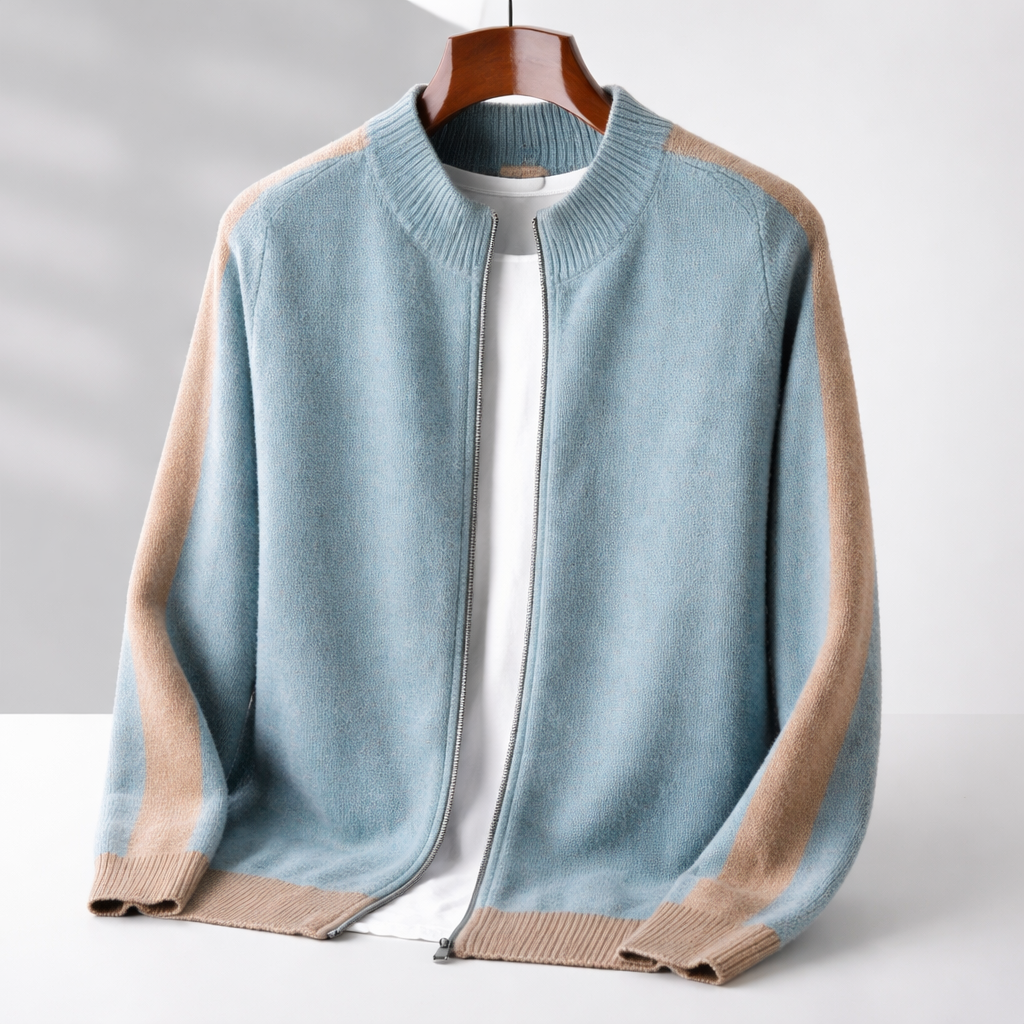 Herren Strickjacke mit Reißverschluss und hochgeschlossenem Rundhals