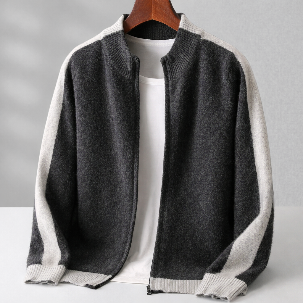 Herren Strickjacke mit Reißverschluss und hochgeschlossenem Rundhals