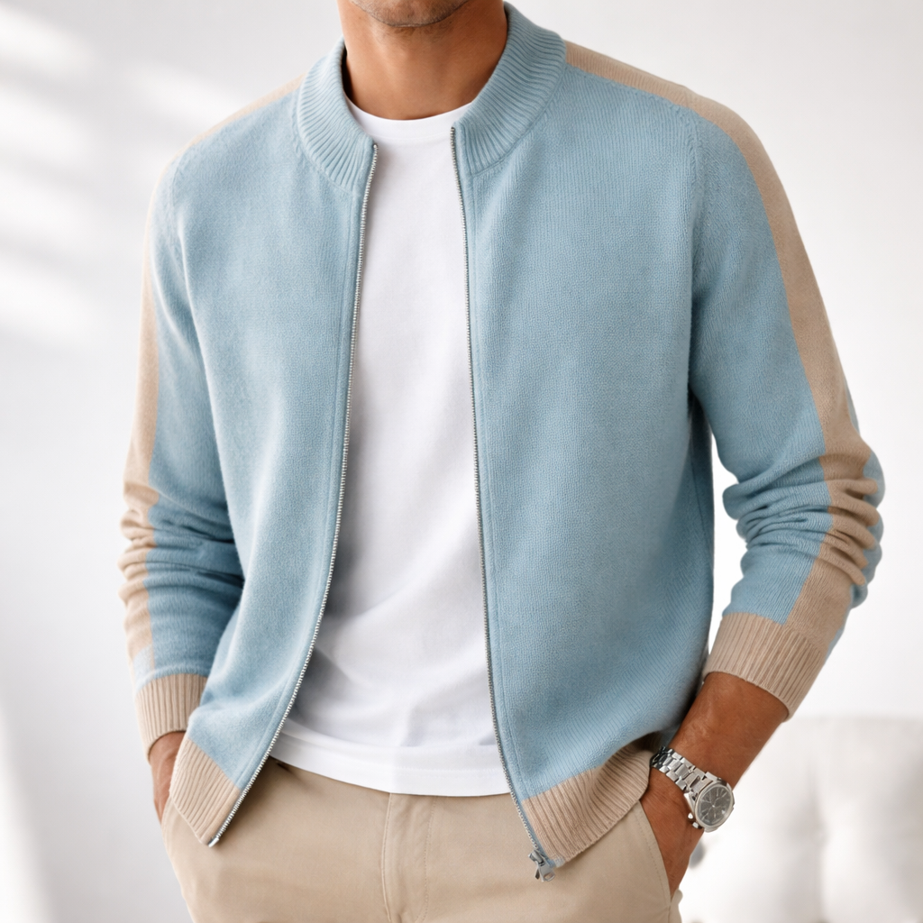 Herren Strickjacke mit Reißverschluss und hochgeschlossenem Rundhals