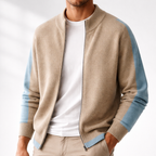 Herren Strickjacke mit Reißverschluss und hochgeschlossenem Rundhals