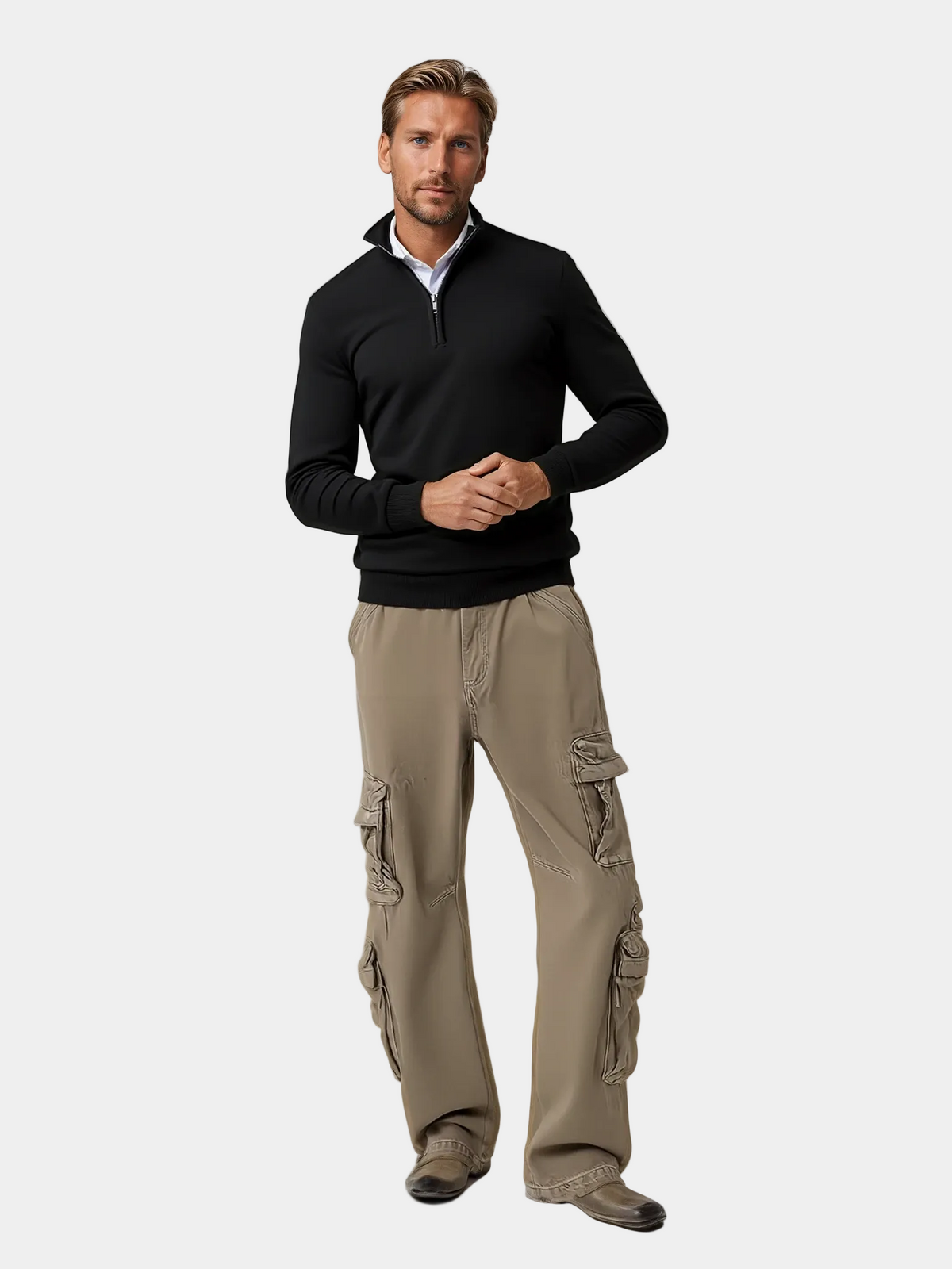 Herren Strickpullover mit Stehkragen und halbem Reißverschluss