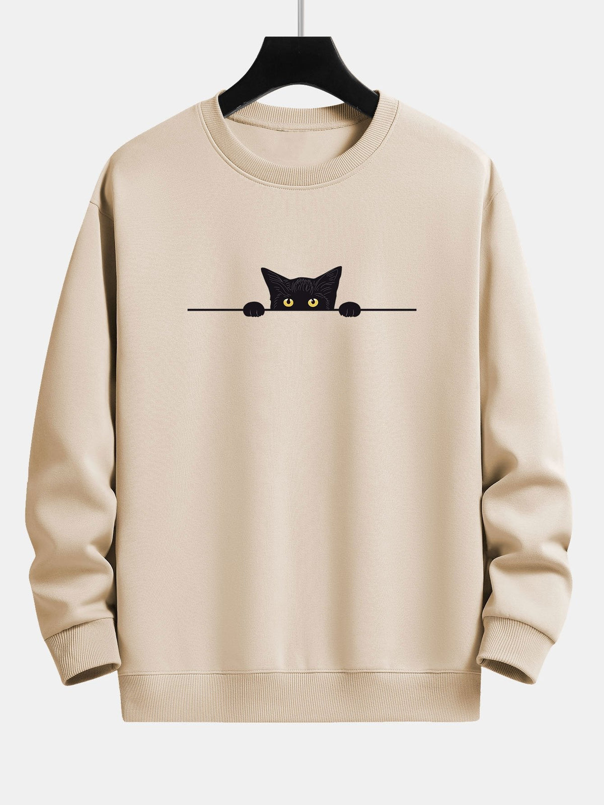 Herren Sweatshirt mit Rundhalsausschnitt und Katzenmotiv