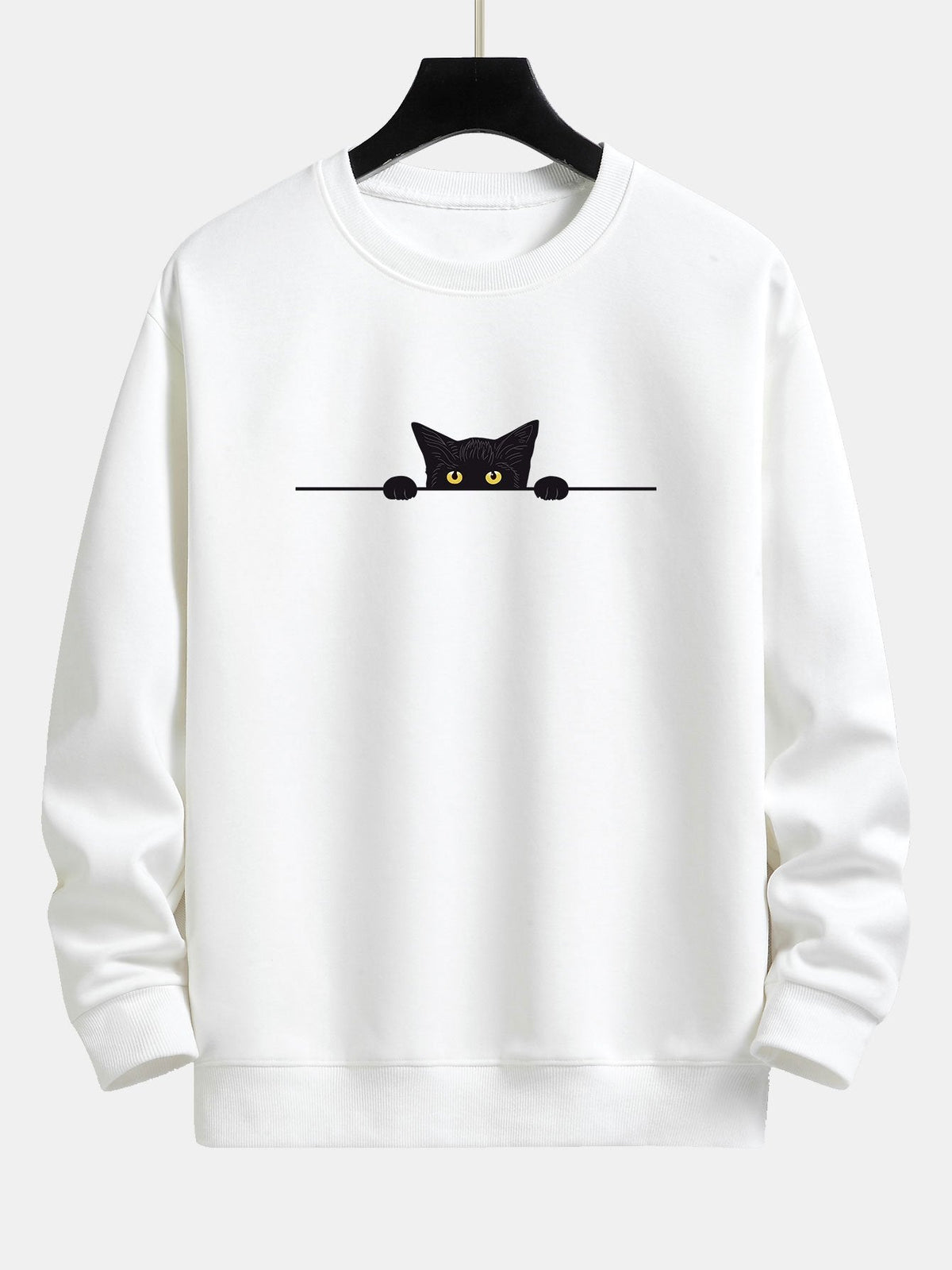 Herren Sweatshirt mit Rundhalsausschnitt und Katzenmotiv