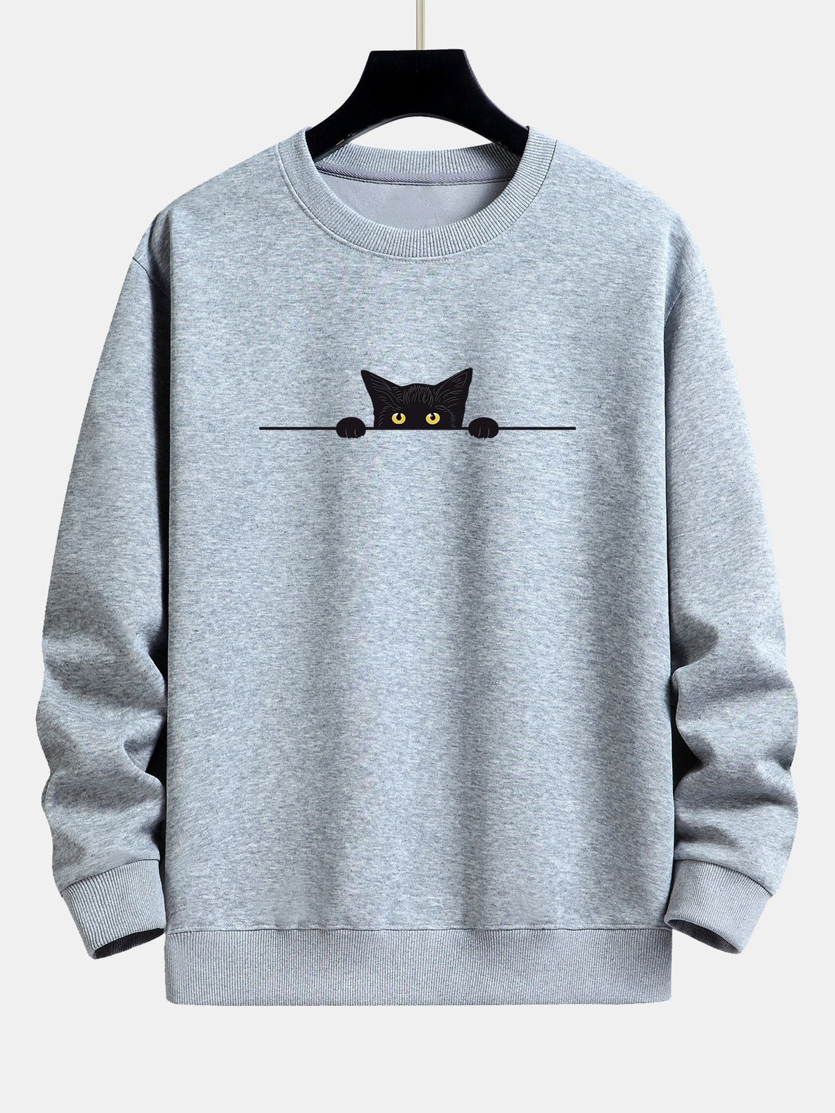 Herren Sweatshirt mit Rundhalsausschnitt und Katzenmotiv