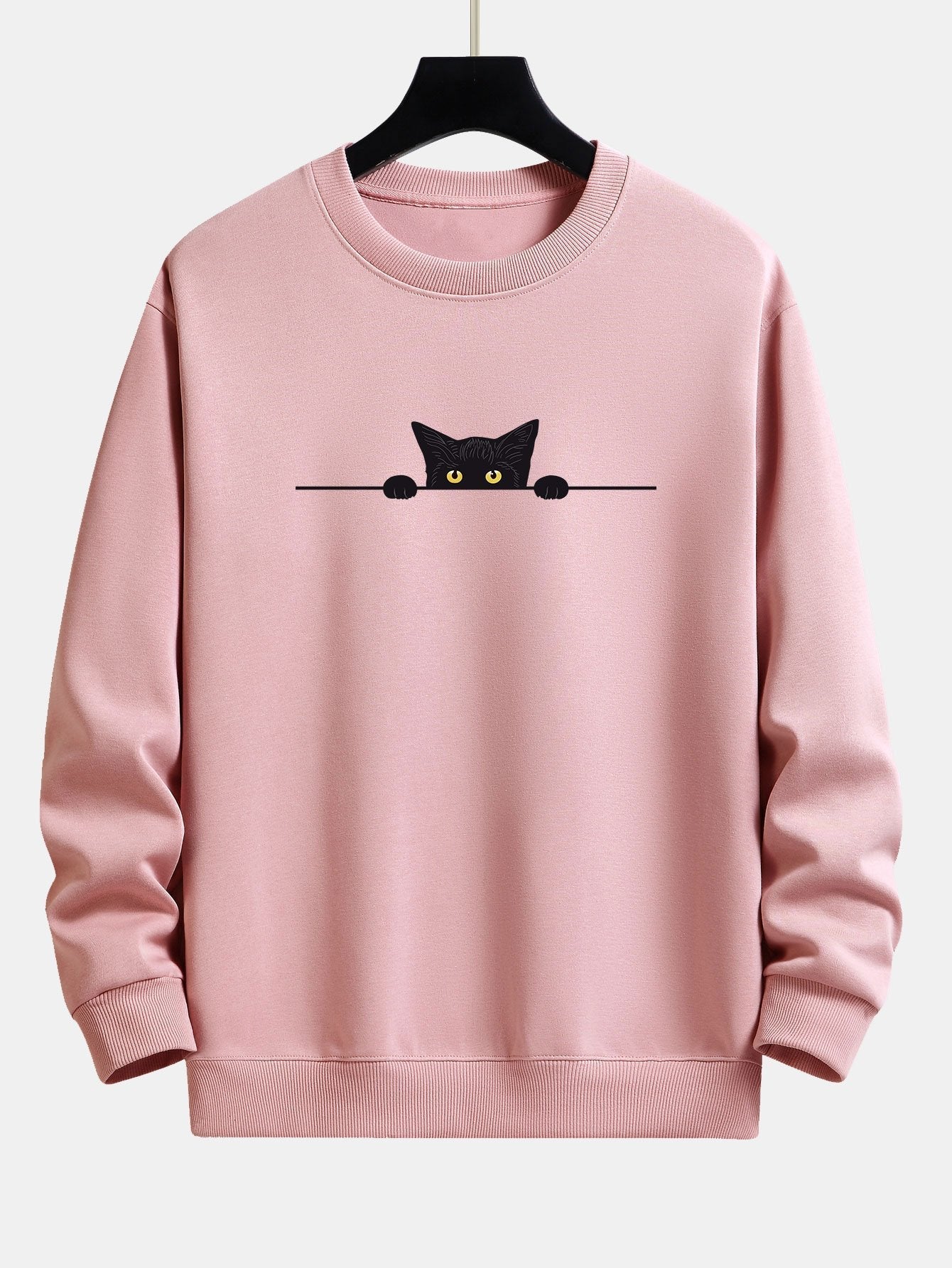 Herren Sweatshirt mit Rundhalsausschnitt und Katzenmotiv