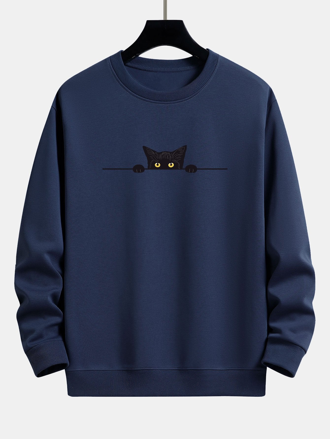 Herren Sweatshirt mit Rundhalsausschnitt und Katzenmotiv