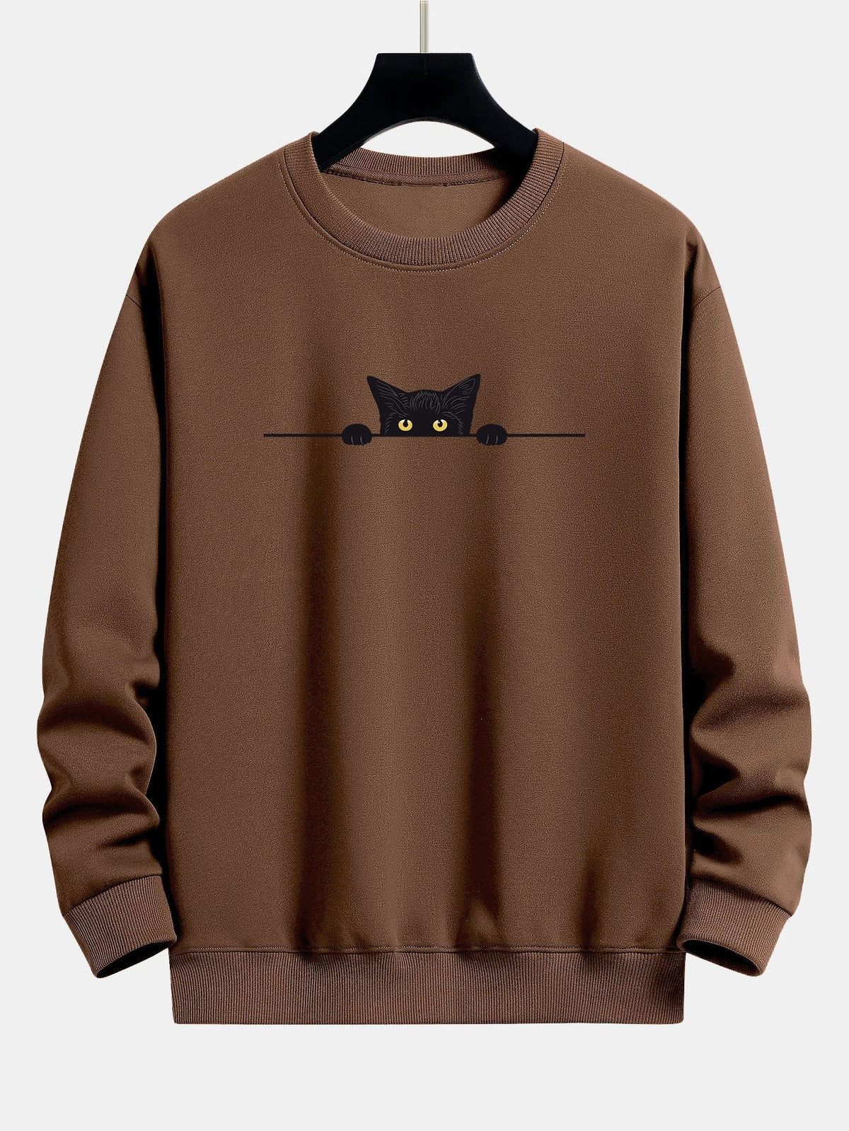 Herren Sweatshirt mit Rundhalsausschnitt und Katzenmotiv