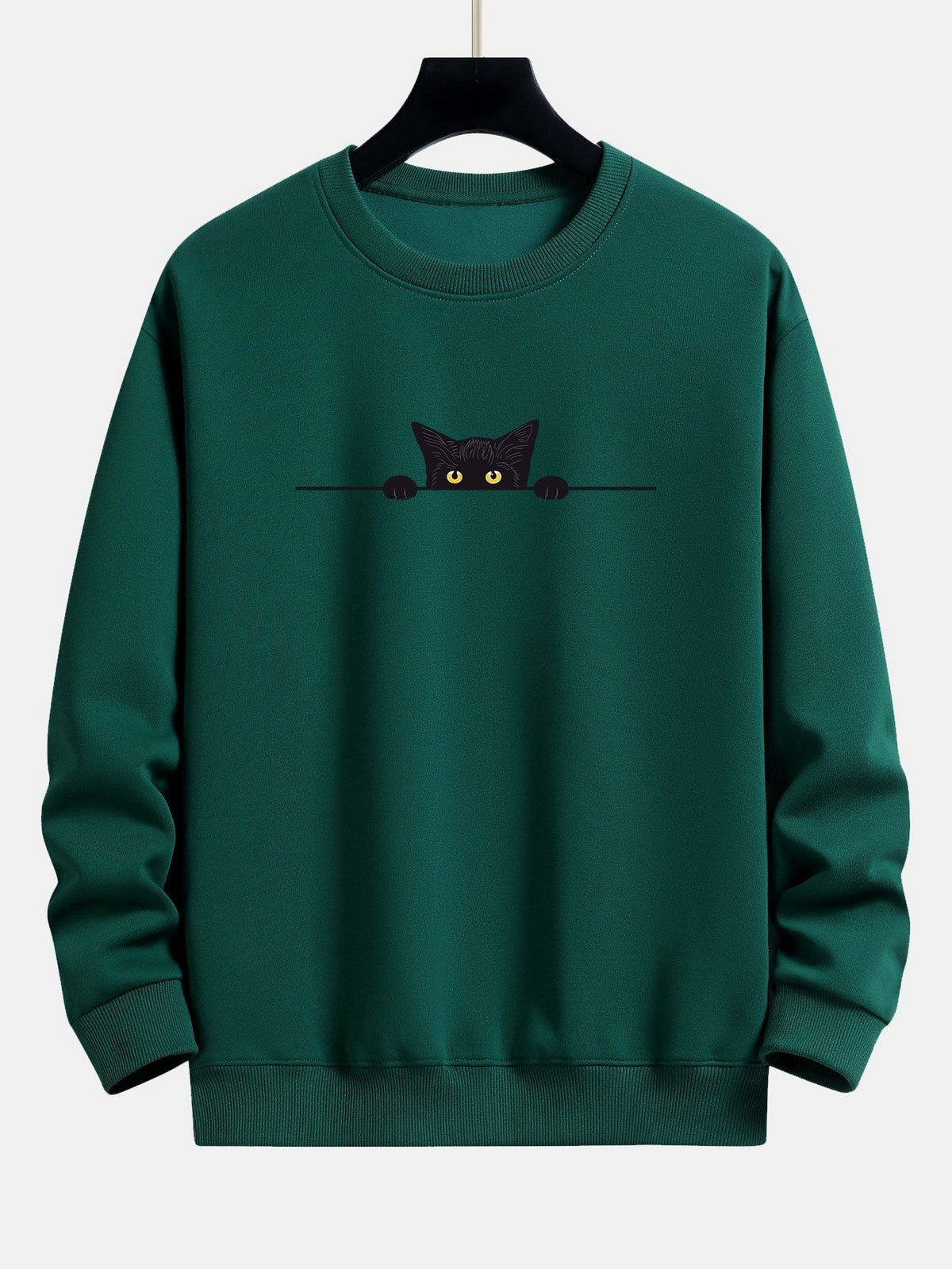 Herren Sweatshirt mit Rundhalsausschnitt und Katzenmotiv