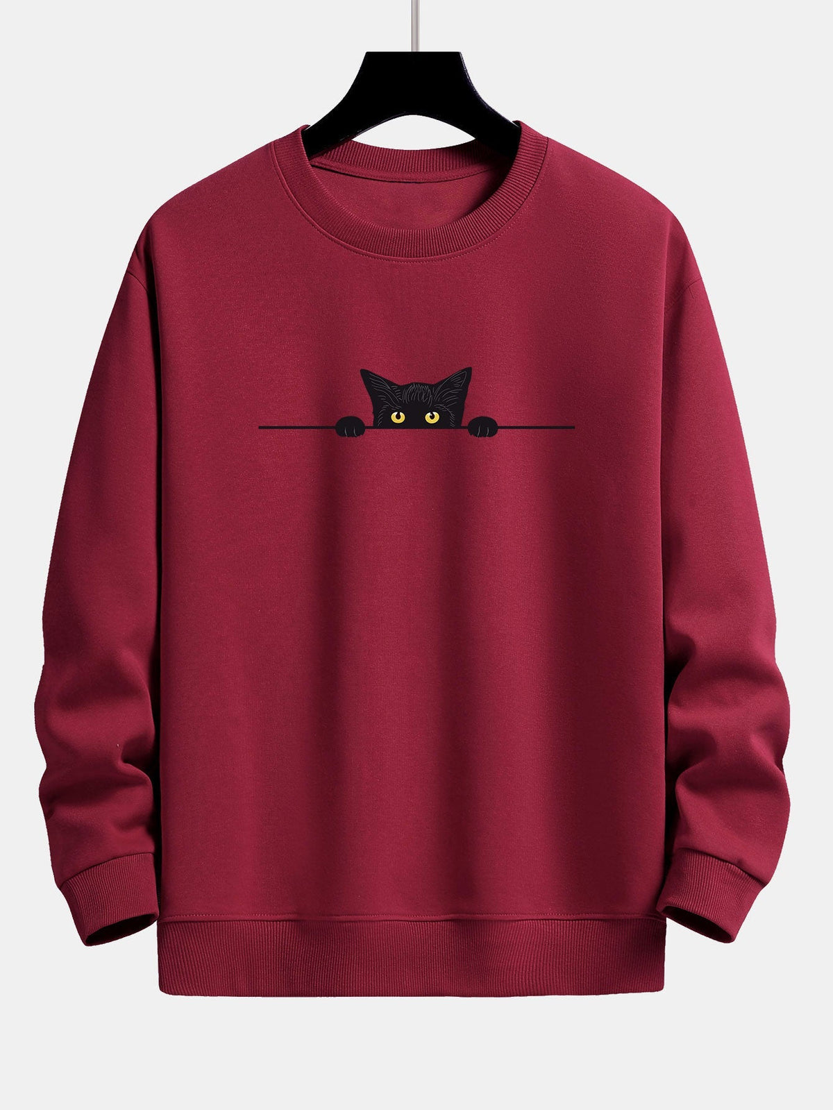 Herren Sweatshirt mit Rundhalsausschnitt und Katzenmotiv
