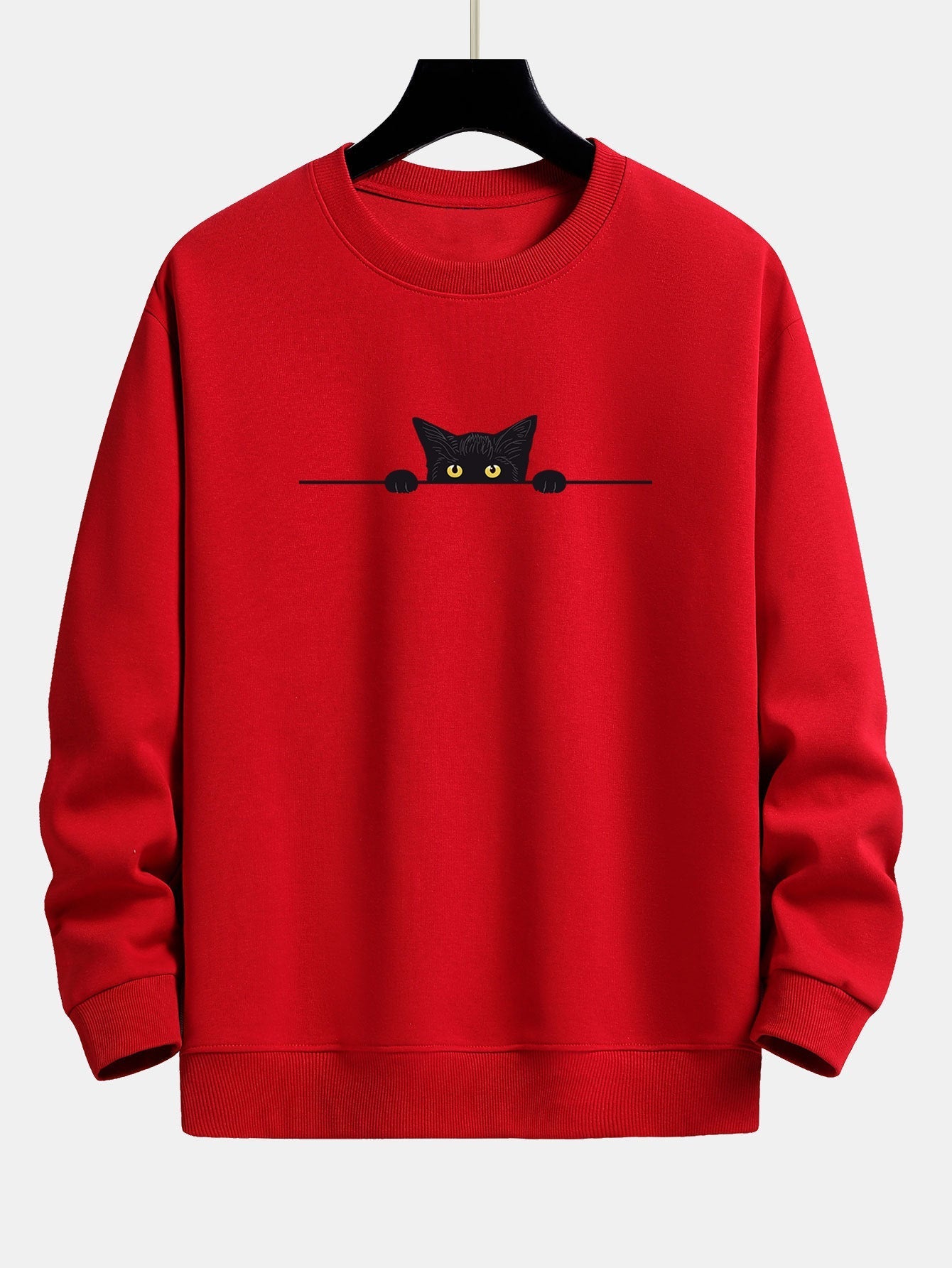 Herren Sweatshirt mit Rundhalsausschnitt und Katzenmotiv