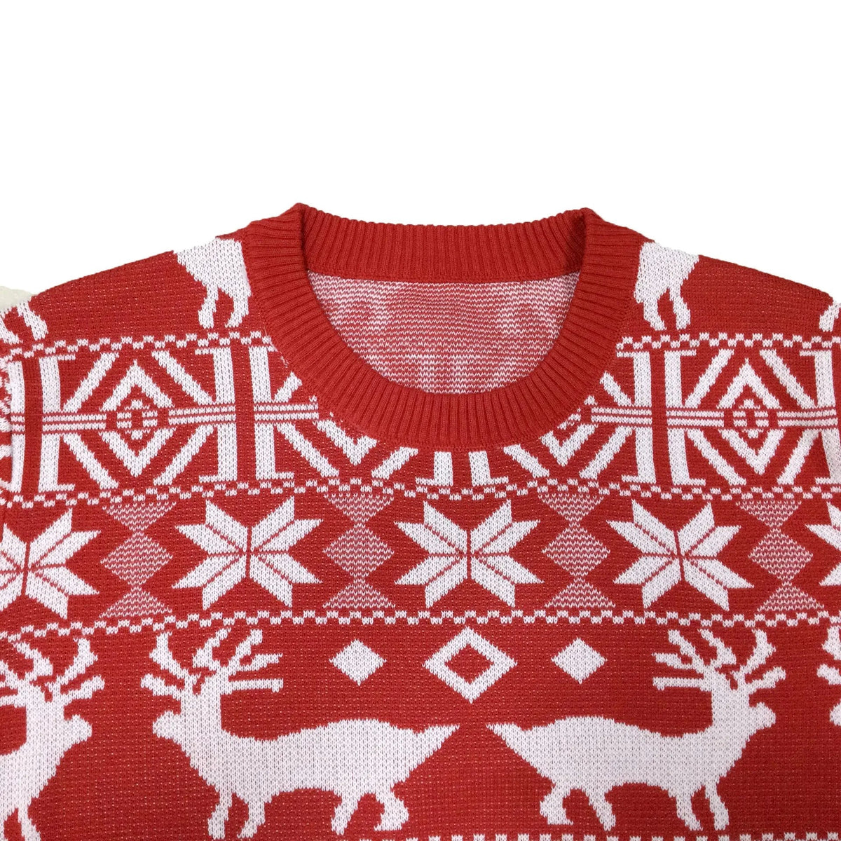 Herren Norweger Weihnachtspullover Rot mit Rentier – Strickpullover, Winter, Rundhals