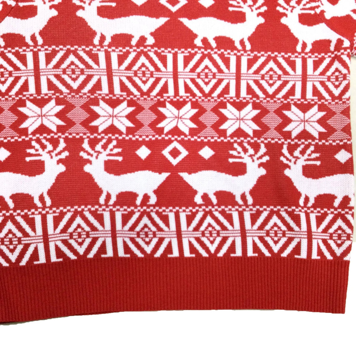 Herren Norweger Weihnachtspullover Rot mit Rentier – Strickpullover, Winter, Rundhals
