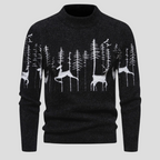 Herren Weihnachtspullover mit Rentier & Wald – Strickpullover mit Stehkragen, Winter