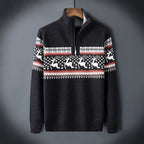 Herren Norweger Weihnachtspullover mit Rentier – Troyer Strickpullover mit Halbreißverschluss, Winter