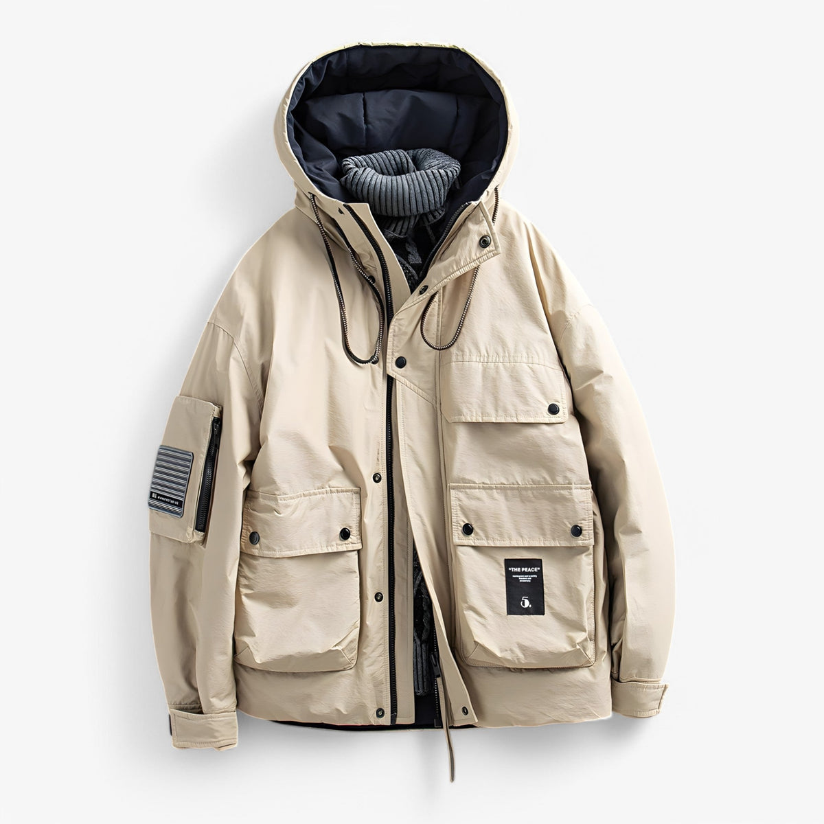 Herren Winterparka wattiert und wasserdicht mit Kapuze – Outdoor Jacke im Cargo-Stil