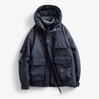Herren Winterparka wattiert und wasserdicht mit Kapuze – Outdoor Jacke im Cargo-Stil
