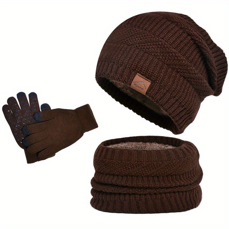 Herren Winterset mit Mütze, Loop-Schal & Touchscreen-Handschuhen – Gefüttert