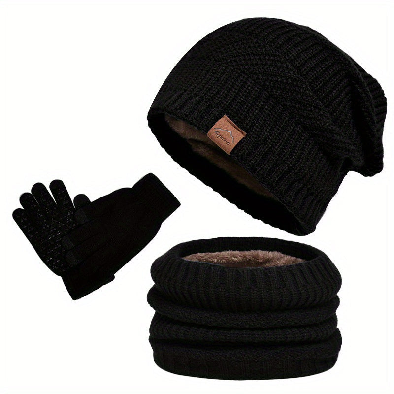 Herren Winterset mit Mütze, Loop-Schal & Touchscreen-Handschuhen – Gefüttert