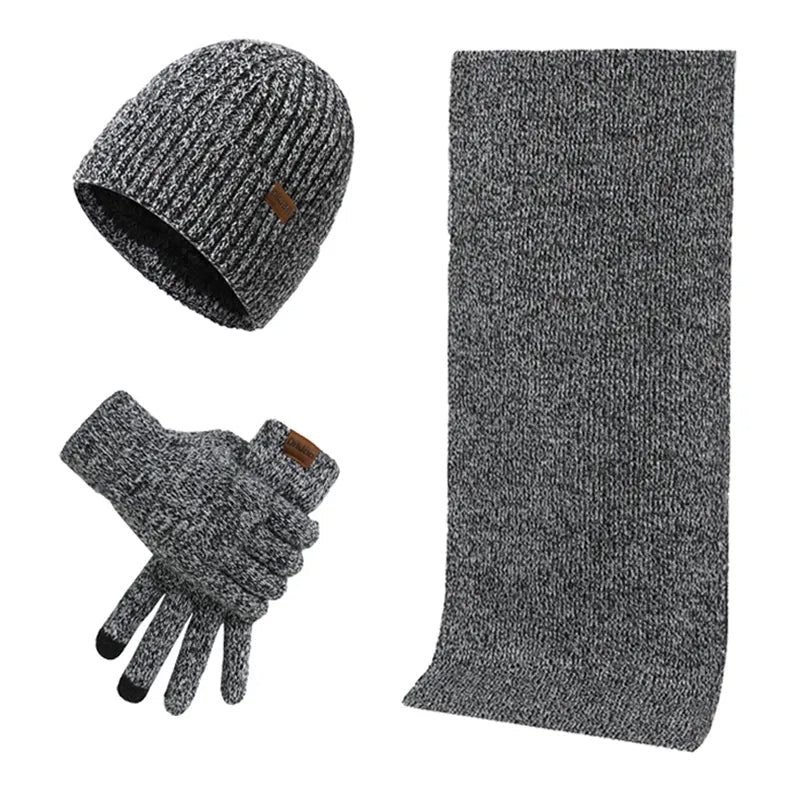 Herren Winterset mit Beanie, Strickschal & Touchscreen-Handschuhen