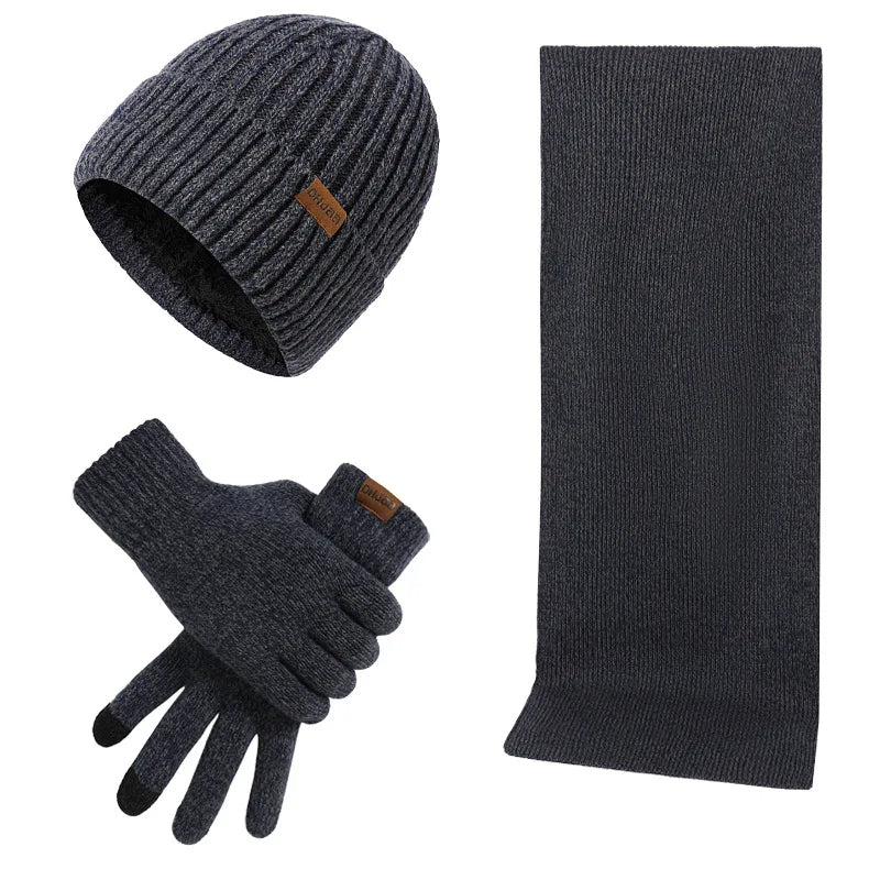 Herren Winterset mit Beanie, Strickschal & Touchscreen-Handschuhen