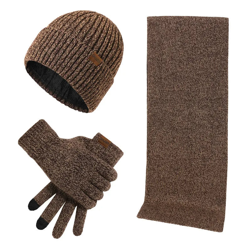 Herren Winterset mit Beanie, Strickschal & Touchscreen-Handschuhen
