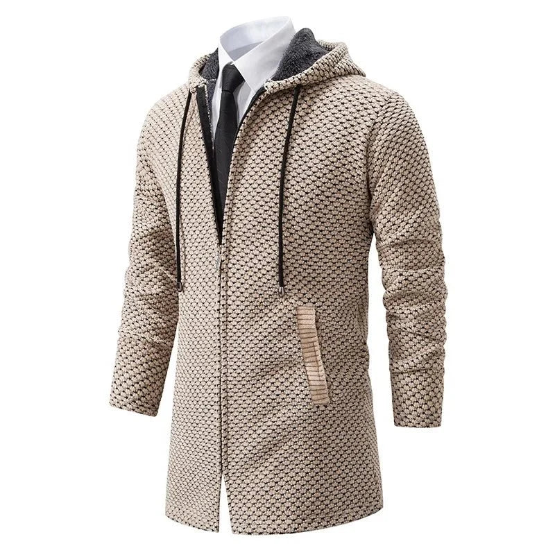 Herren Wolljacke mit Kapuze, weicher Wollmischung und lockerem Schnitt