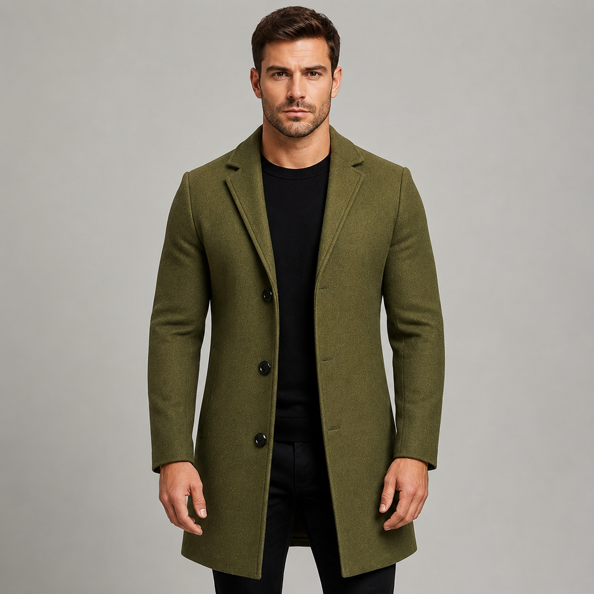 Herren Winter Wollmantel Slim Fit – knielanger Mantel im Business-Stil