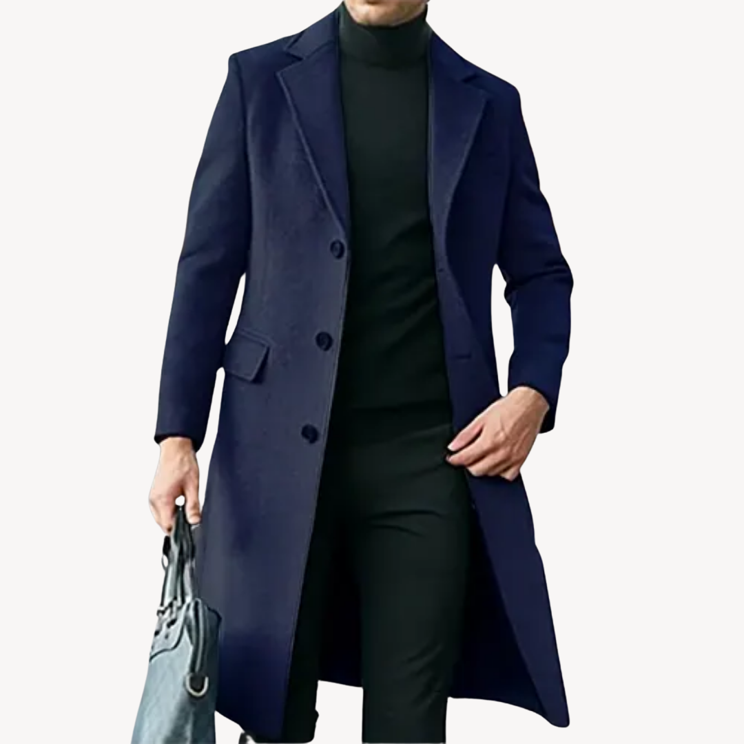 Herren Langer Wollmantel – Eleganter Wintermantel mit Reverskragen, Einreiher