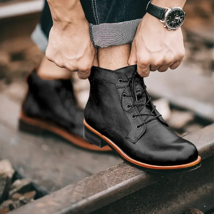 Herren lässige Schnürstiefeletten mit gepolstertem Schaft und robuster Sohle