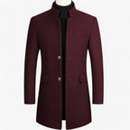 Herren Winter Wollmantel knielang mit Stehkragen und Pattentaschen