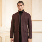 Herren Winter Wollmantel knielang mit Stehkragen und Pattentaschen