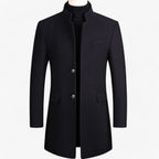 Herren Winter Wollmantel knielang mit Stehkragen und Pattentaschen