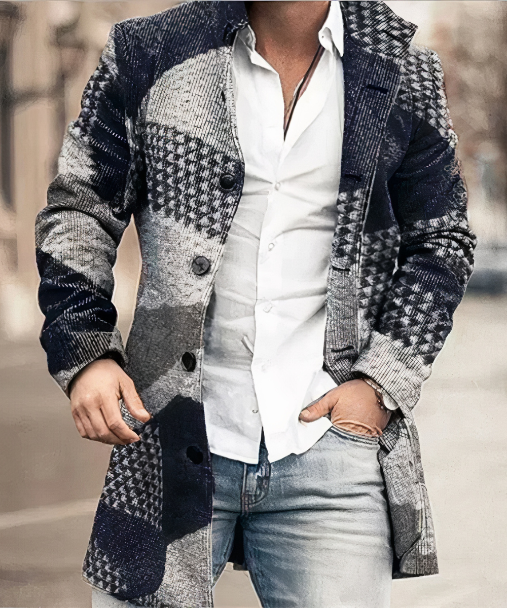 Herren Kurzmantel mit Reverskragen – Wollmantel-Optik mit Karo- & Patchwork-Muster