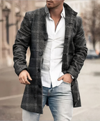 Herren Kurzmantel mit Reverskragen – Wollmantel-Optik mit Karo- & Patchwork-Muster