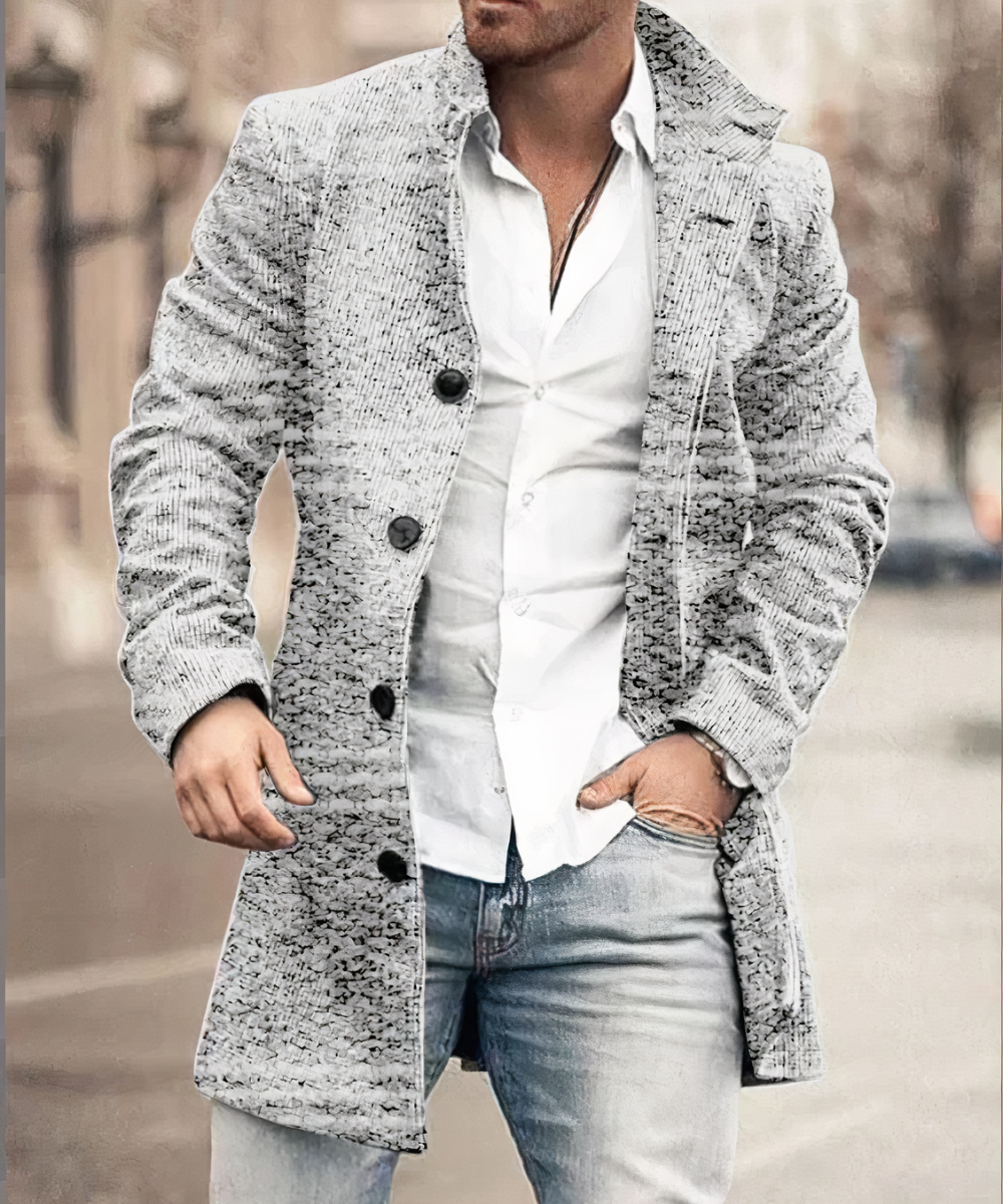 Herren Kurzmantel mit Reverskragen – Wollmantel-Optik mit Karo- & Patchwork-Muster