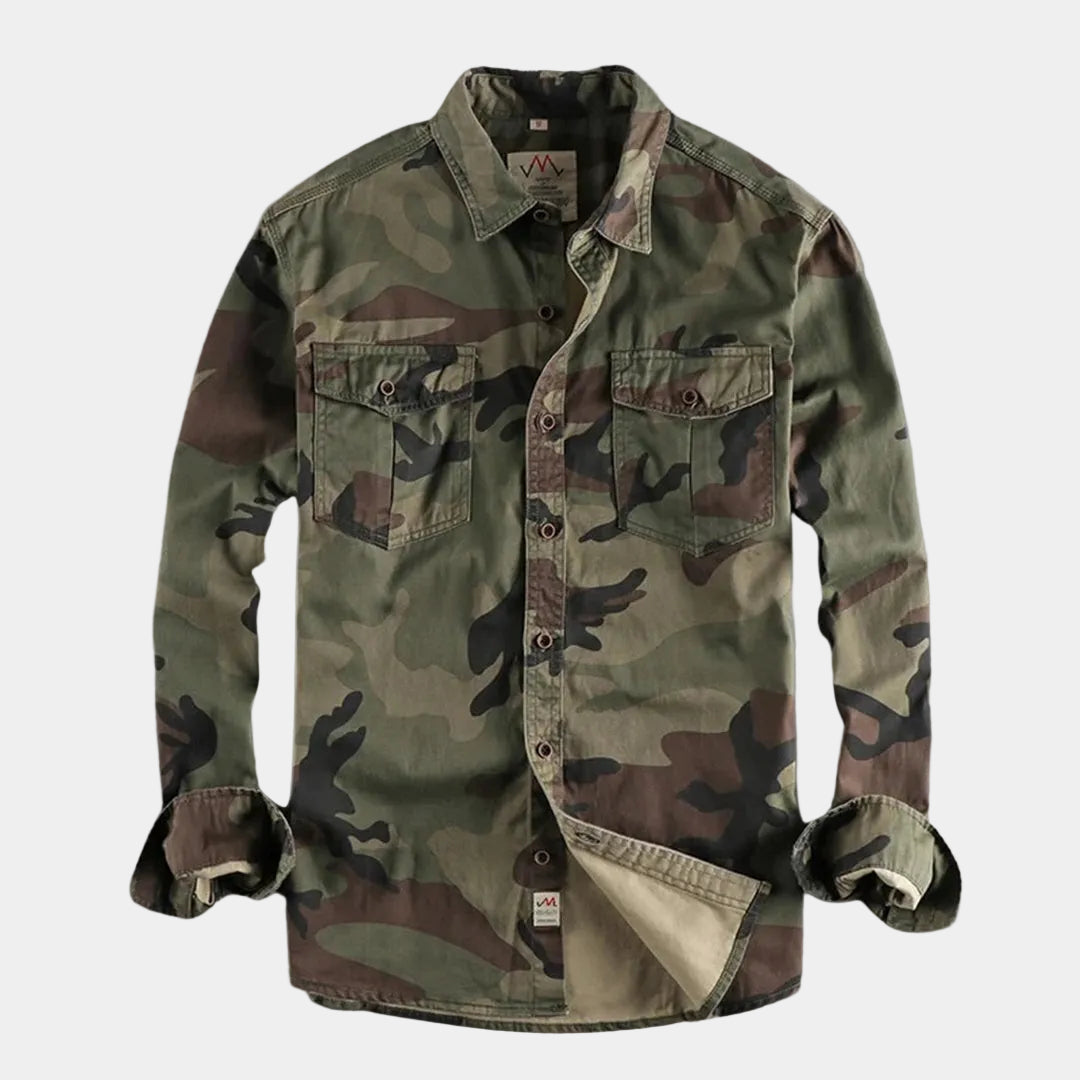 Herren Camo Hemd Military Style mit zwei Brusttaschen – Langarm Hemdjacke