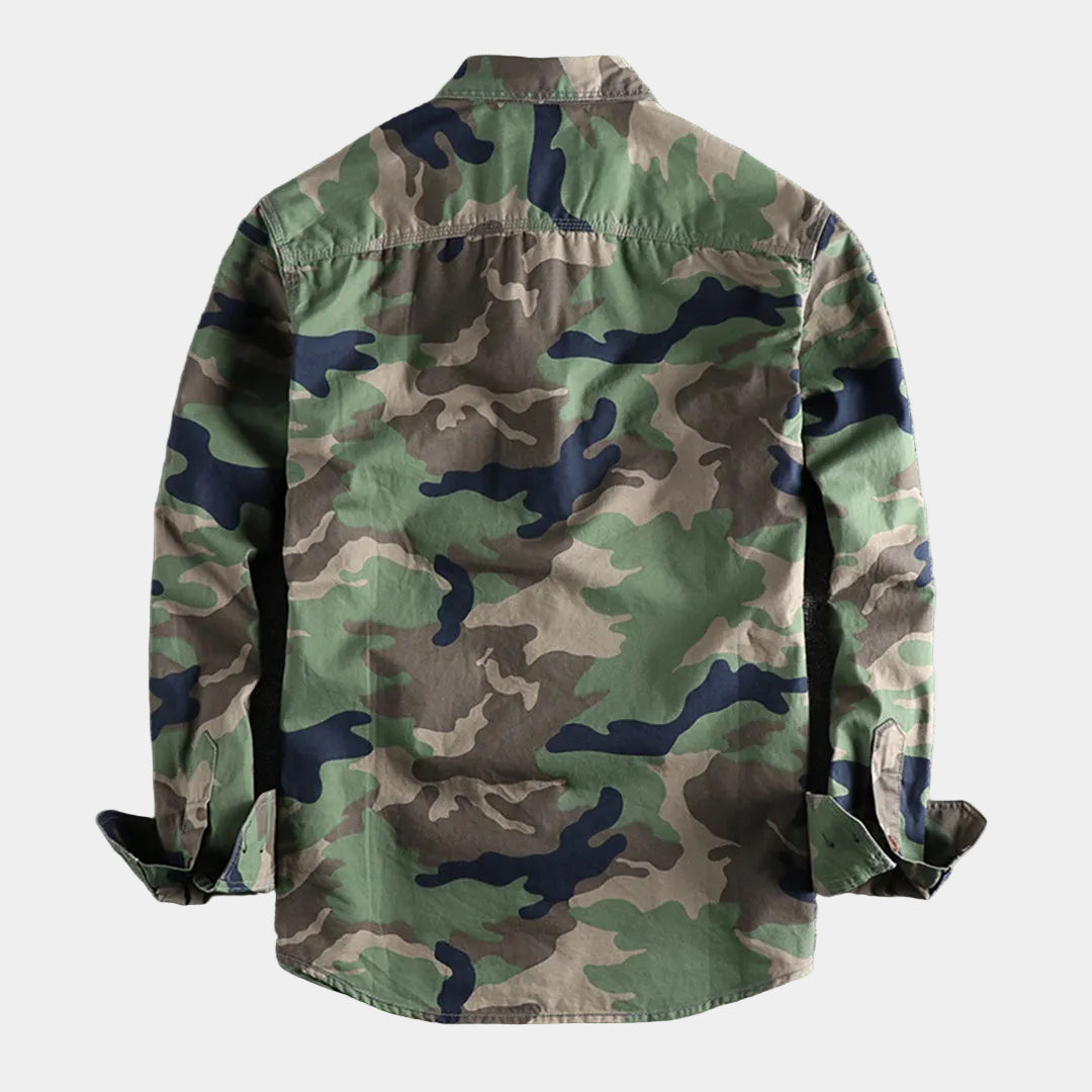 Herren Camo Hemd Military Style mit zwei Brusttaschen – Langarm Hemdjacke