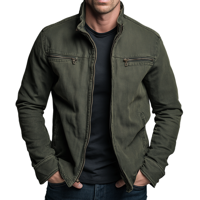 Herren Übergangsjacke aus Baumwolle mit Stehkragen – Canvas Jacke im Washed-Look