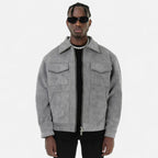 Herren Suede Jacke Oversize in Wildlederoptik – Übergangsjacke mit Pattentaschen