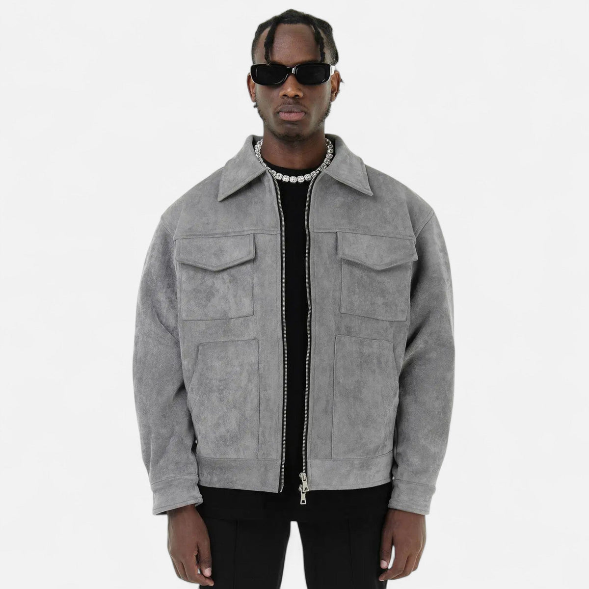 Herren Suede Jacke Oversize in Wildlederoptik – Übergangsjacke mit Pattentaschen