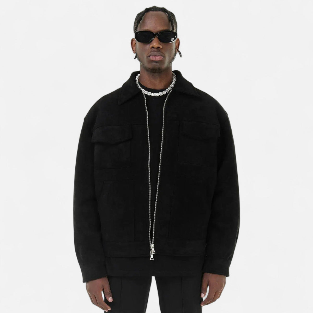 Herren Suede Jacke Oversize in Wildlederoptik – Übergangsjacke mit Pattentaschen
