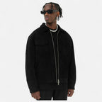 Herren Suede Jacke Oversize in Wildlederoptik – Übergangsjacke mit Pattentaschen