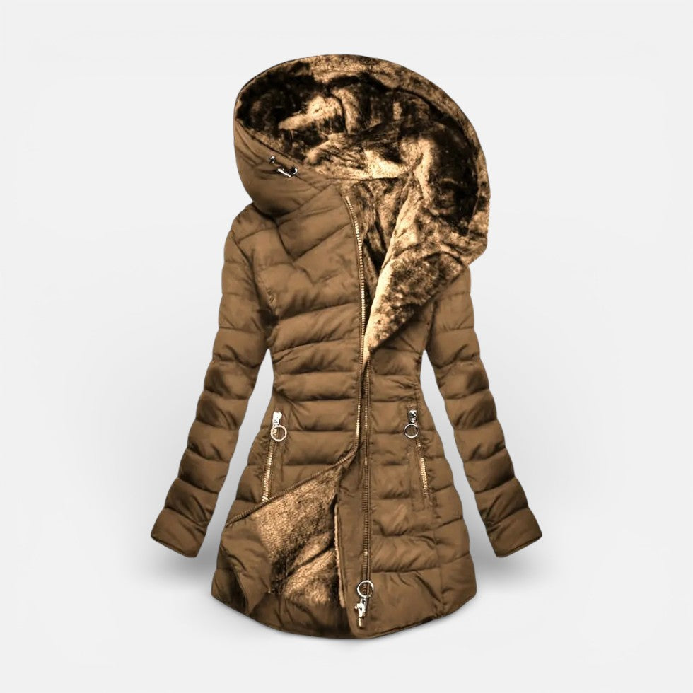 Damen Steppjacke mit Kapuze und warmem Innenfutter