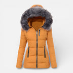 Damen Steppjacke mit Kapuze und Kunstfellkragen