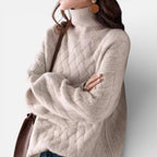 Kaschmir Damen Strickpullover mit Rollkragen und Zopfmuster