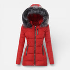 Damen Steppjacke mit Kapuze und Kunstfellkragen