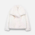 Damen Kunstfelljacke mit kurzem Schnitt und breitem Kragen