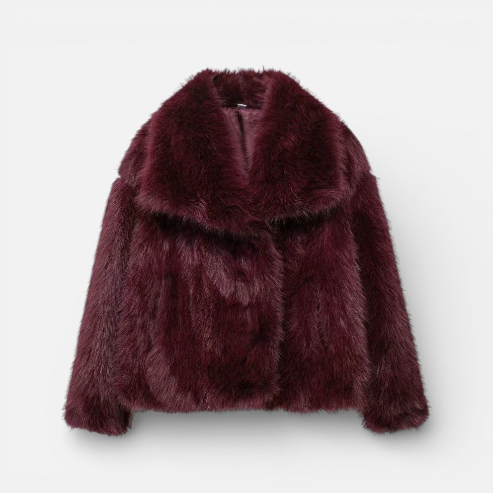 Damen Kunstfelljacke mit kurzem Schnitt und breitem Kragen