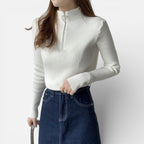 Damen Strickpullover mit Stehkragen und Herzförmiger Reissverschluss