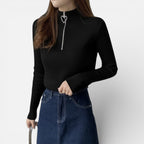 Damen Strickpullover mit Stehkragen und Herzförmiger Reissverschluss